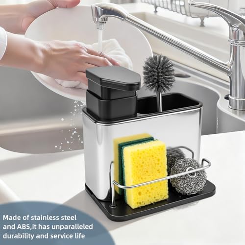3-in-1 Kitchen Dish Soap Dispenser with Sponge Holder