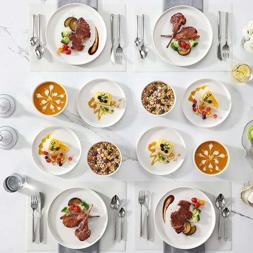 MALACASA 12 Pieces Porcelain Dinnerware Set, Modern White Dish Set for