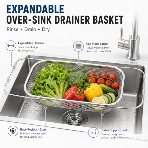 Stainless Steel Telescopic Drainer Basket, Expandable Sink Colander,M