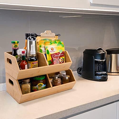 2 Set Bamboo Storage Bin, Pantry Organization and Storage Baskets