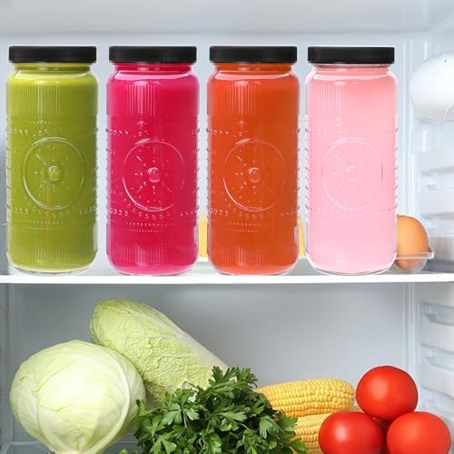 16 oz Glass Juice Bottles with Lids, 12 Pack Reusable Juicing Bottles