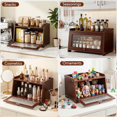 Wooden Bread Box for Kitchen Countertop with Clear Acrylic View Window