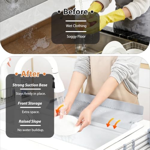 Full-Coverage Sink Splash Guard, Grey, 27.6"x4.7"x2.8"