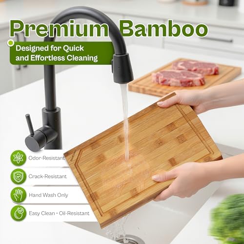 Dark Carbonized Bamboo Cutting Board Set of 3 with Stand, 0.8 Inch