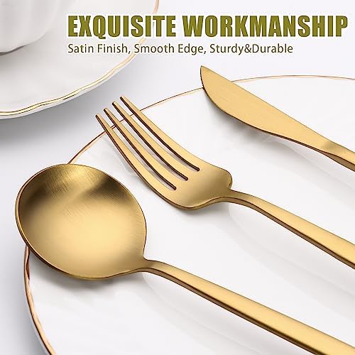 20 Piece Gold Silverware Set for 4, Terlulu Stainless Steel Flatware