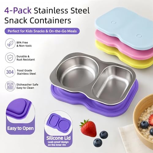 Snack Containers with Lids,5oz Stainless Steel Snack
