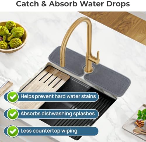 PoYang 2 Pack Faucet Mat for Kitchen Sink Splash Guard, Short 17.7x4.7