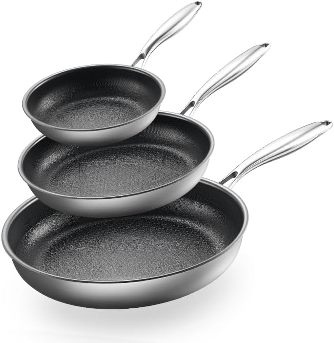3pc Non Stick Frying Pans Stainless Steel Frying Pan Set 8"+10"+12"