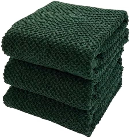 Dark Green Kitchen Hand Dish Towels, Set of 3, 100% Cotton, 18" x 28"