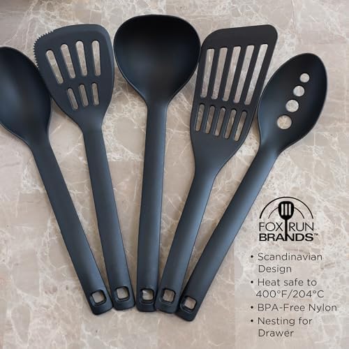Fox Run Nylon Utensil Set, Ladle, Slotted Spoon, Spoon, Turner, and