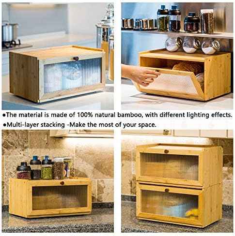 ETMI Bamboo Bread Box for Kitchen Counter-Large Capacity Bread Storage Container Farmhouse Bread Box with Window Bread Holder