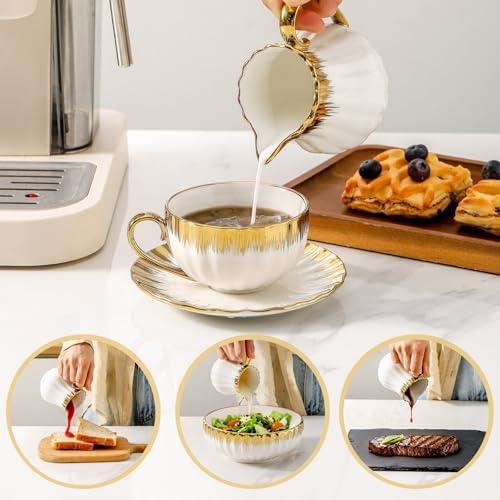 Ceramic Sugar and Creamer Set, White Sugar Bowl & Creamer Set with