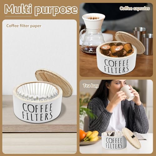 Coffee Filter Holder with Bamboo Lid, Large Capacity Wood Coffee