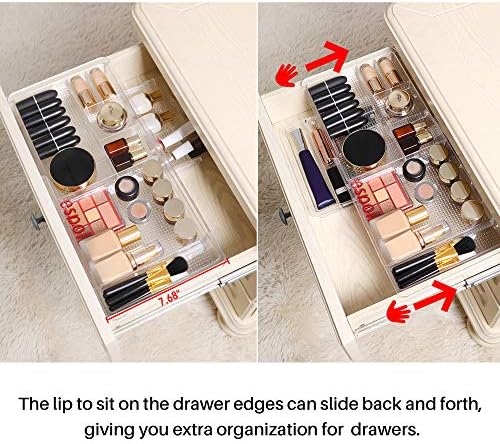 Oubonun Expandable Shallow Vanity Plastic Makeup Drawer Organizers