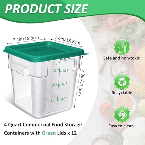 Yungyan 12 Pcs 4 Qt Commercial Food Storage Containers with Lids