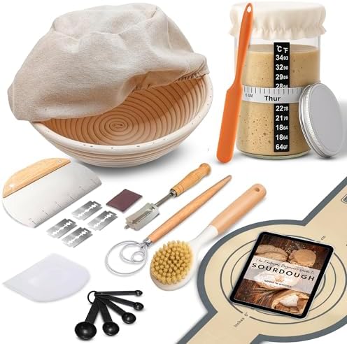 Complete Sourdough Starter Kit, 9" Banneton Proofing Basket, 34oz
