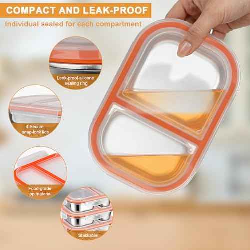 XIANKE Stainless Steel Bento Box Set, 3 Pack, 27oz