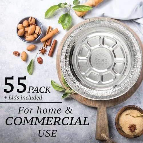 (55 Pack) 7" Round Foil Pans with Lids - Small Aluminum Pans - Freezer
