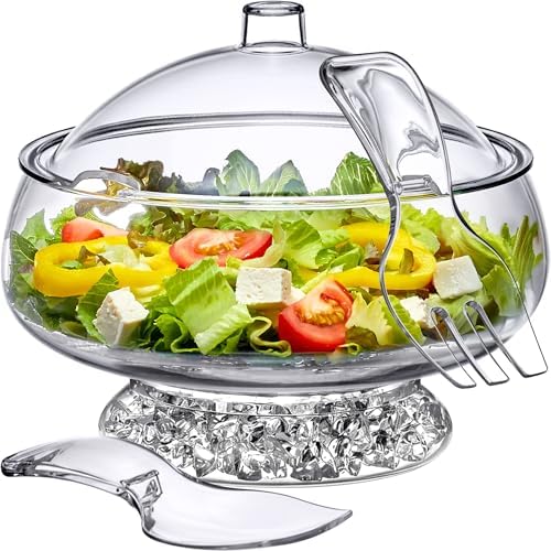 Amazing Abby - Ice Bed - Acrylic 5-Quart Salad Bowl with Built-in Ice Base and Lid, Plastic Clear Serving Bowl with Integrated Servers, Keeping Salad Cold and Fresh for Party, Picnic, Outdoor Dining
