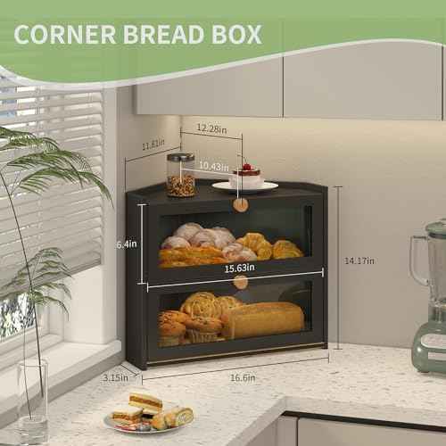 JANSNIMEN Corner Bread Box for Kitchen Countertop Bamboo Bread Holder