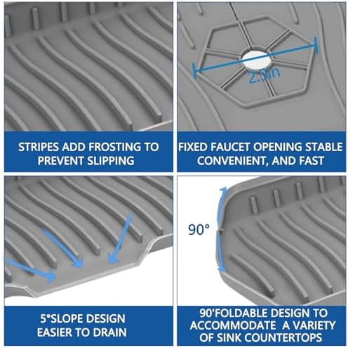 Kitchen Sink Splash Guard Gen2-30" x 6'' Silicone Sink Mat Splash