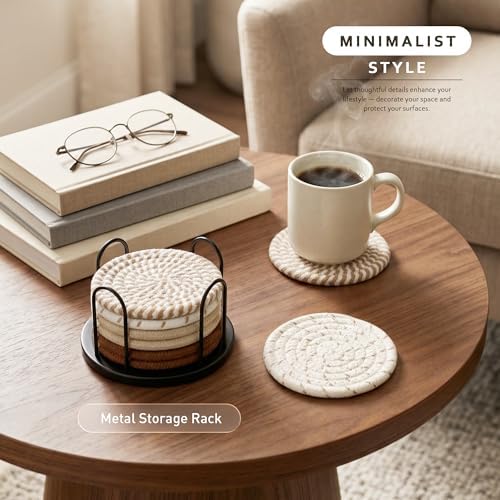 Lazebox Coasters Set of 8 for Drinks, 4 Inch Large Coasters for Coffee