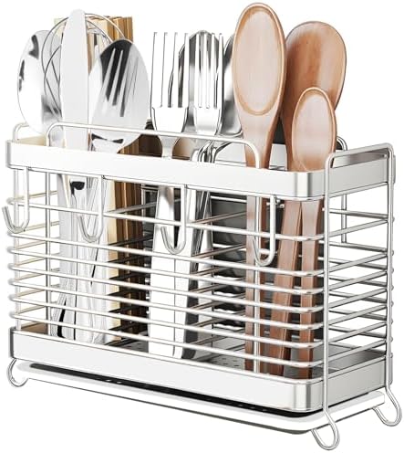 Utensil Holder, Kitchen Utensil Drying Rack with Drain Tray