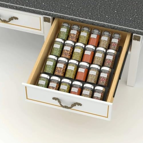 Acrylic Spice Drawer Organizer, 4 Tier Expandable Seasoning Jars