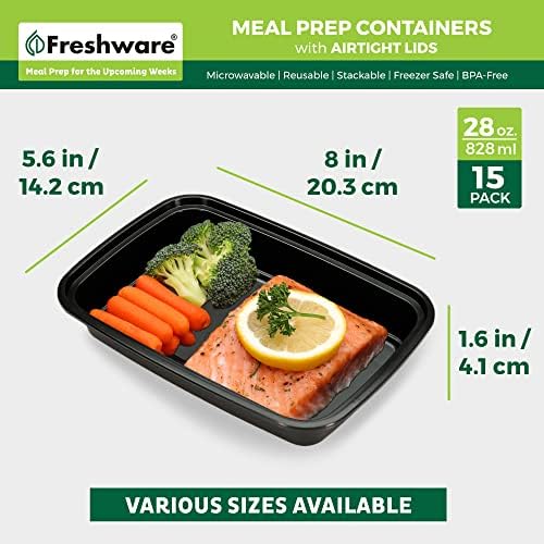 Freshware Meal Prep Containers [15 Pack] 1 Compartment Food Storage