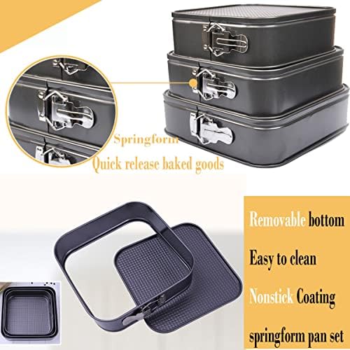 Lemengtree Springform Pan,3 Pcs Non-stick Square 8 inch/9 inch/10 inch