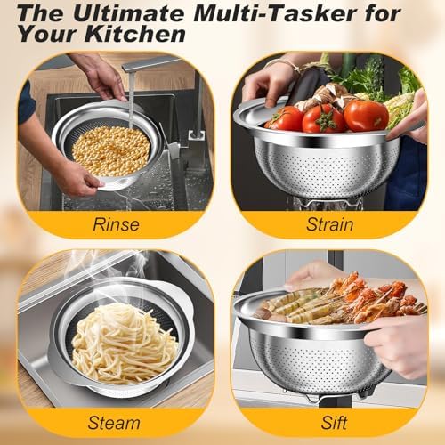 Colander, Stainless Steel Colander for Kitchen, 3Pcs Kitchen Gadget