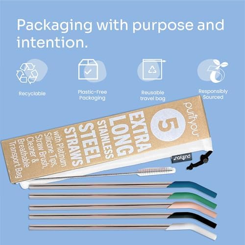 purifyou 14.5" Extra Long Stainless Steel Drinking Straws with