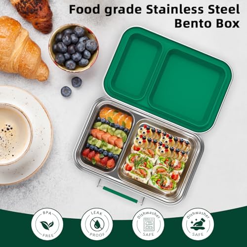 Stainless Steel Bento Box for Adults, 22.6 oz Compact 2-Compartment