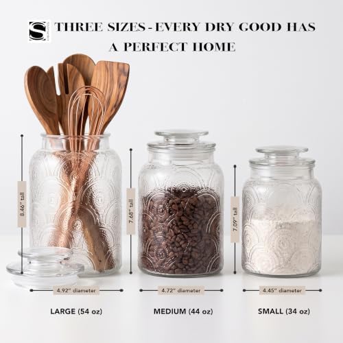Style Setter Clear Glass Kitchen Canister Set, Retro Design 3PC
