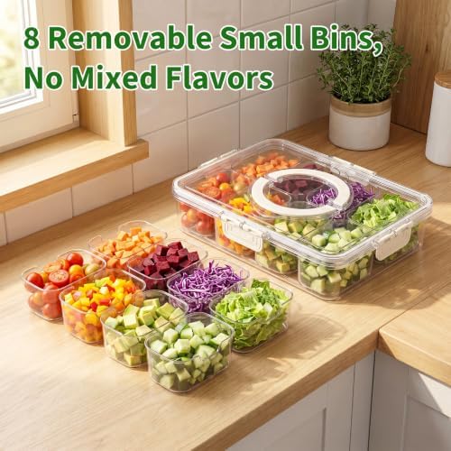 Salad Prep Containers for Fridge, Portable Salad Bar with 8
