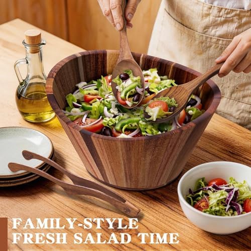 MAONAME Acacia Wood Salad Bowl Set, 12" Salad Bowls with Serving
