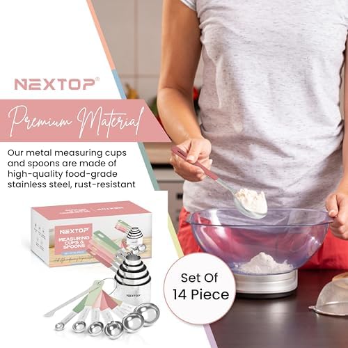 Nextop 14-Piece Stainless Steel Measuring Cups and Measuring Spoons