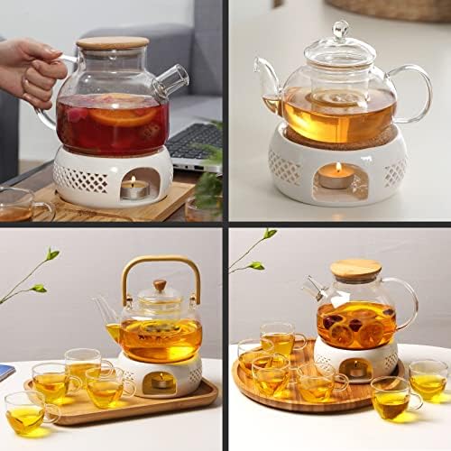 KEISSCO Teapot Warmer, Ceramic Teapot Heater with Cork Cushion Coffee