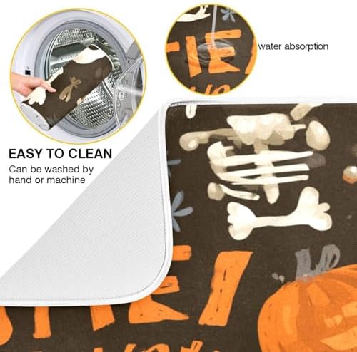 OTVEE Creepy Pumpkin Art Dish Drying Mat for Kitchen Counter Absorbent