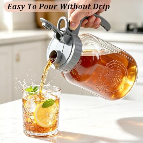 Mason Jar Pitcher 64 OZ Wide Mouth Glass Water Jug With Pour Spout