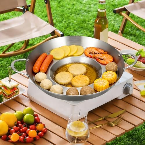 Cabilock Stainless Steel Comal Frying Bowl with Double Handle, Rounded