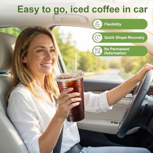 100 Sets 16oz Sturdy Plastic Coffee Cups with Lids and