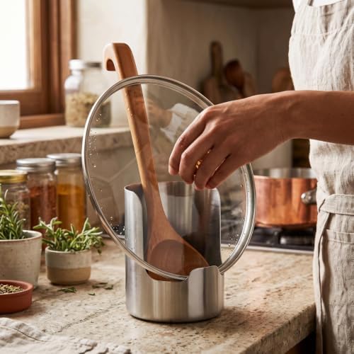 2-in-1 Stainless Steel Pot Lid and Spoon Holder Utensil Stand 2Pcs