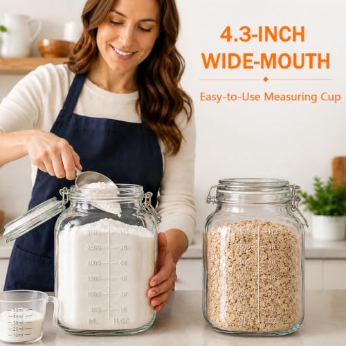 1.1 Gallon Glass Food Storage Containers with Airtight Lids, 2 Pack