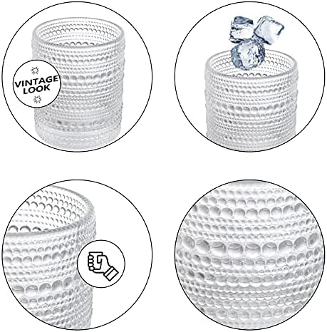 ZOOFOX Set of 6 Romantic Water Glasses, 12 oz Hobnail Glasses Tumbler