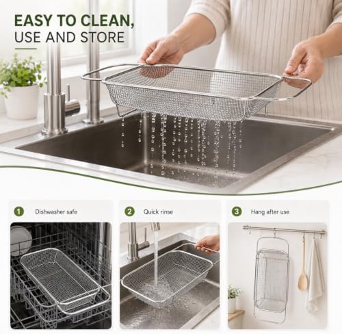 Stainless Steel Expandable Over-The-Sink Strainer Basket (XL)