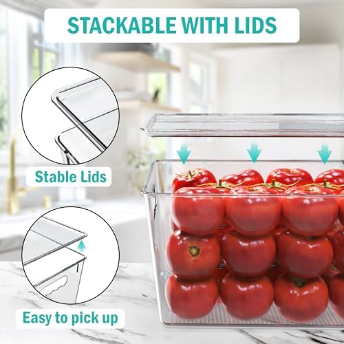 YAN & HIN 4 Pack Clear Storage Bins with Lids, Stackable Plastic