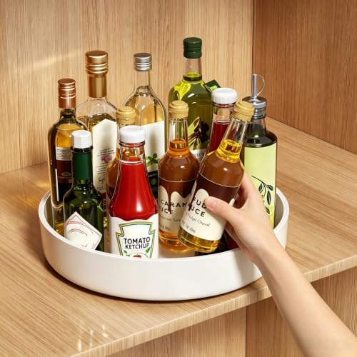 11.8" Lazy Susan Organizer for Cabinet, Turntable Spice Rack with Non-Slip Base & Raised Lip, Pantry Organization and Storage, Kitchen, Fridge, Makeup Vanity, Bathroom Countertop, Under Sink