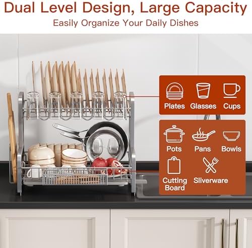 BOOSINY 2-Tier Stainless Steel Dish Drying Rack