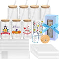 16oz Clear Sublimation Glass Tumbler with Bamboo Lid & Straw, 8-Pack